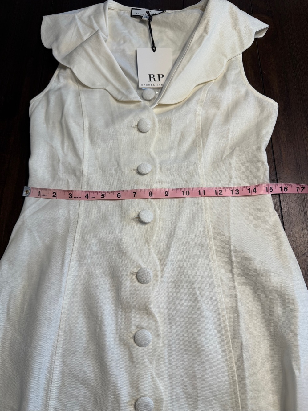 Rachel Parcell Scallop Collar Dress White Linen Blend Button Front Dress NWT S - Picture 9 of 16